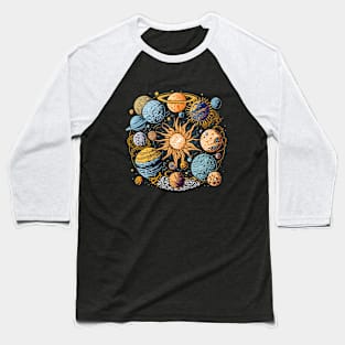 Van Gogh Style Solar System Graphic Design Baseball T-Shirt